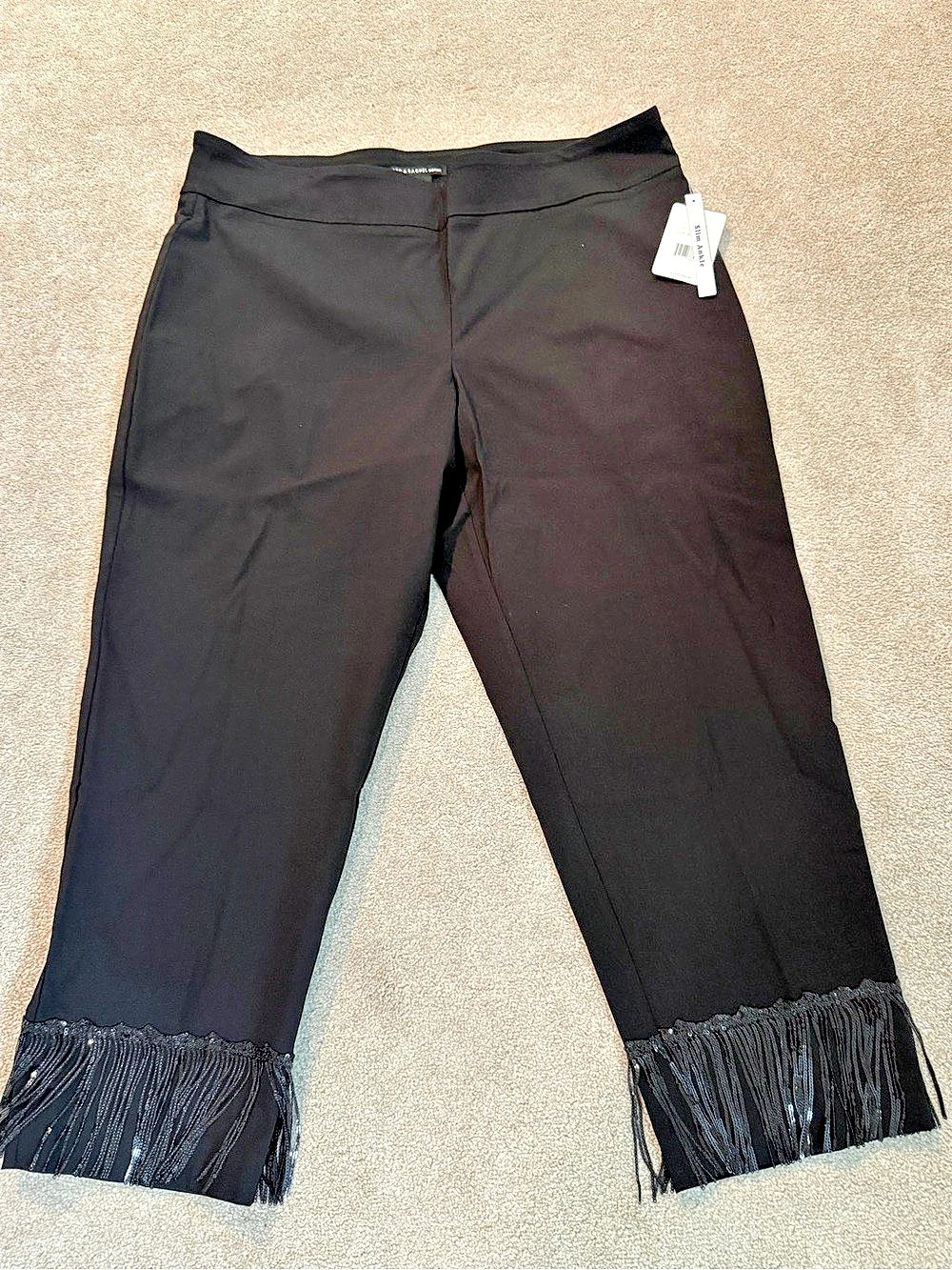 Zac & Rachel Slim Ankle fringe pants Black Fringe Ankle Pants Waist 22W NWT